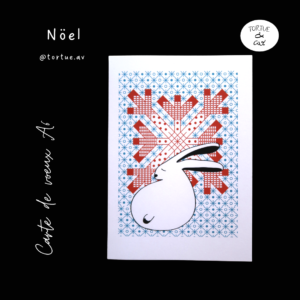 Carte de voeux - Lapin blanc et flocon